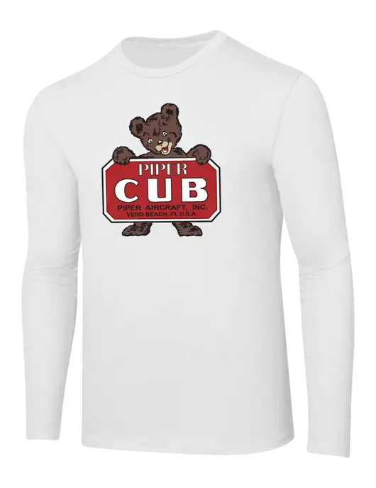 Ring Spun White 4.5 oz Long Sleeve T-Shirt w/Piper Cub Logo