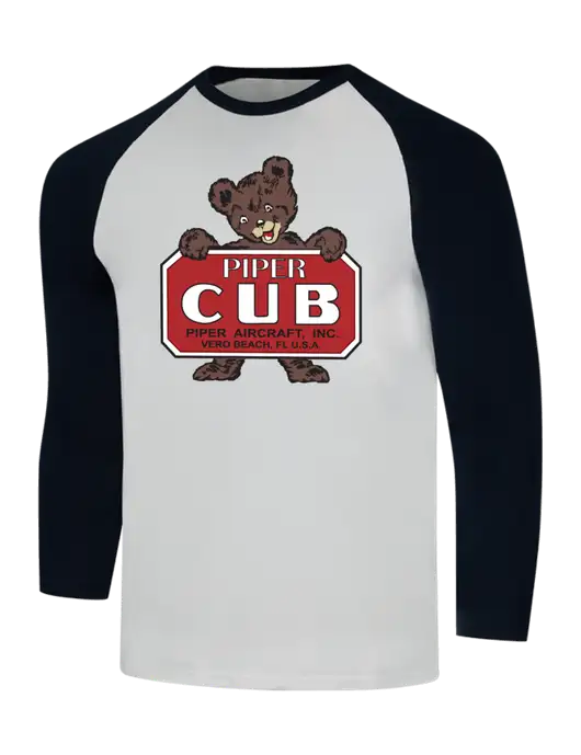 Simply Soft 3/4 Sleeve Black/White Ring Spun Cotton T-Shirt w/Piper Cub Logo