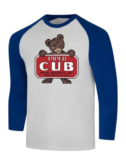 Simply Soft 3/4 Sleeve Dark Royal/White Ring Spun Cotton T-Shirt w/Piper Cub Logo