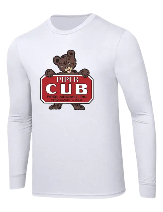 Simply Soft Long Sleeve White 4.5 oz, Poly/Combed Ring Spun Cotton T-Shirt w/Piper Cub Logo
