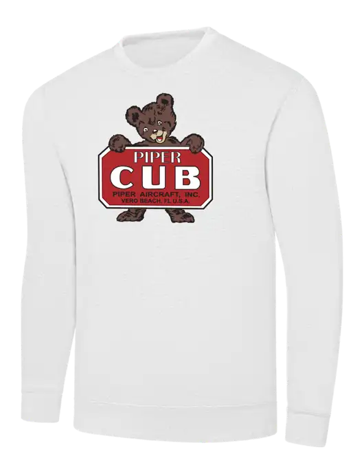 White 7.8 oz Ring Spun Crew Sweatshirt w/Piper Cub Logo