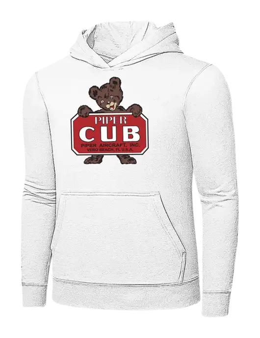 White 7.8 oz Ring Spun Hooded Sweatshirt w/Piper Cub Logo