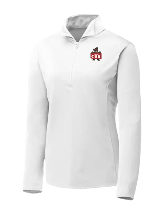 White Womens Posicharge Competitor ¼ Zip Pullover w/Piper Cub Logo