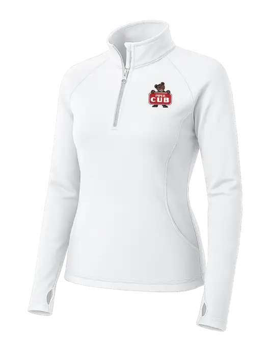 White Womens Sport Wick Stretch 1/4 Zip Pullover w/Piper Cub Logo