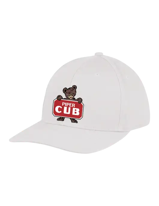 Premium Modern Structured Twill White Snapback Cap w/Piper Cub Logo