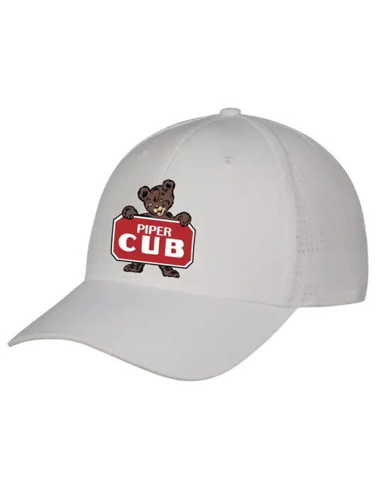 White Performance Stretchable Cap Hook & Loop w/Piper Cub Logo