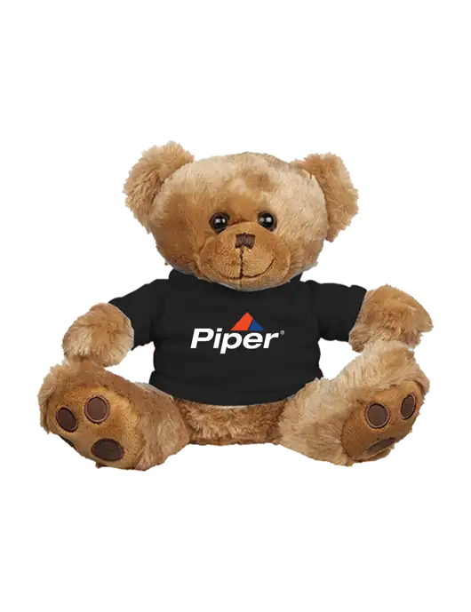 8 1/2 Cuddly Brown Bear With Black T-Shirt w/Piper Logo