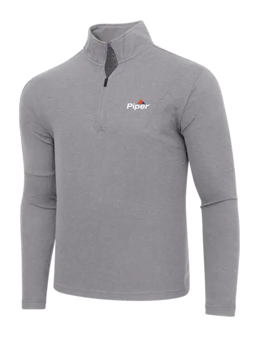 Adidas Medium Grey Melange 3 Stripes Quarter Zip Sweater w/Piper Logo