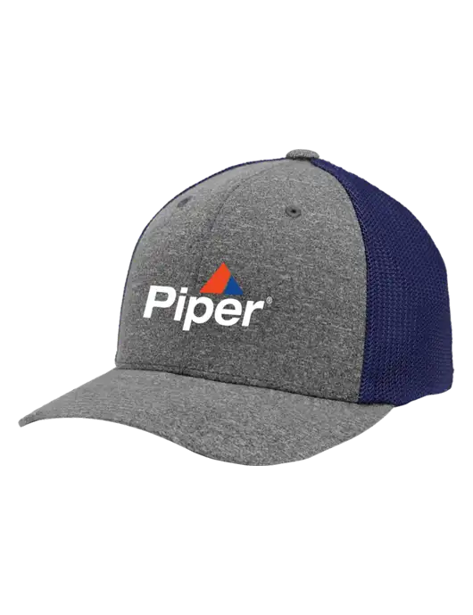 Flexfit Navy/Medium Grey Heather Melange Mesh Back Trucker Cap w/Piper Logo