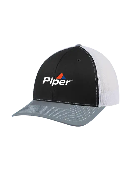Richardson Adjustable Snapback Original 112 Trucker Cap Black/Light Heather Grey/White Mesh w/Piper Logo