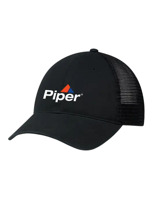Richardson 111 Garment Washed Trucker Cap Black w/Black Mesh w/Piper Logo