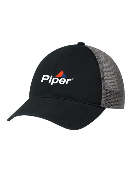 Richardson 111 Garment Washed Trucker Cap Black w/Charcoal Mesh w/Piper Logo