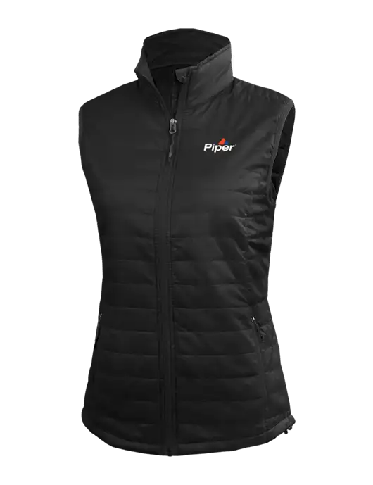 Womens Packable Black Puffy Vest w/Piper Logo