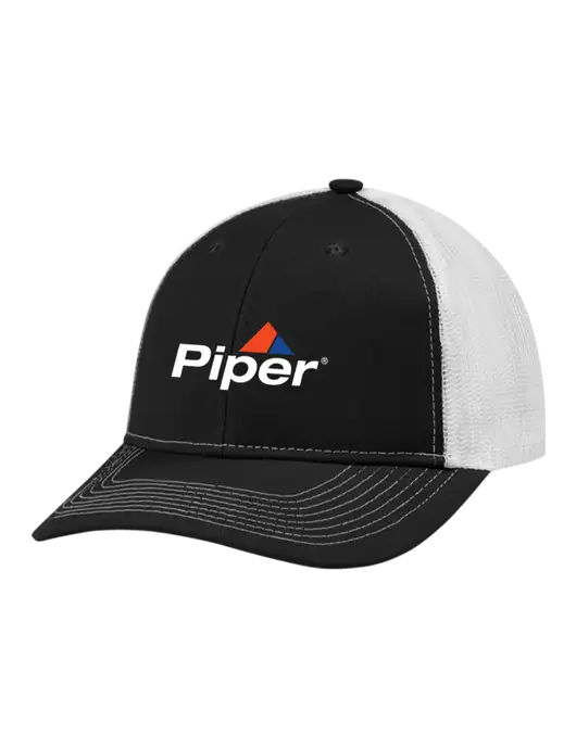 Snapback Ponytail Trucker Cap Black w/White Mesh w/Piper Logo