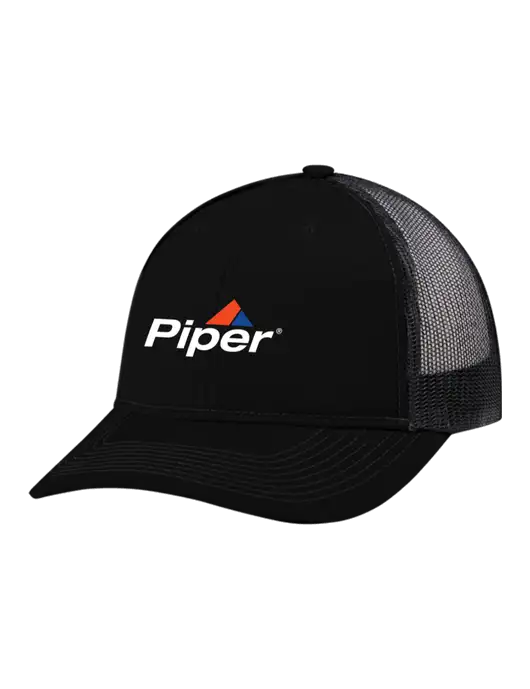 Snapback Ponytail Trucker Cap Black w/Black Mesh w/Piper Logo