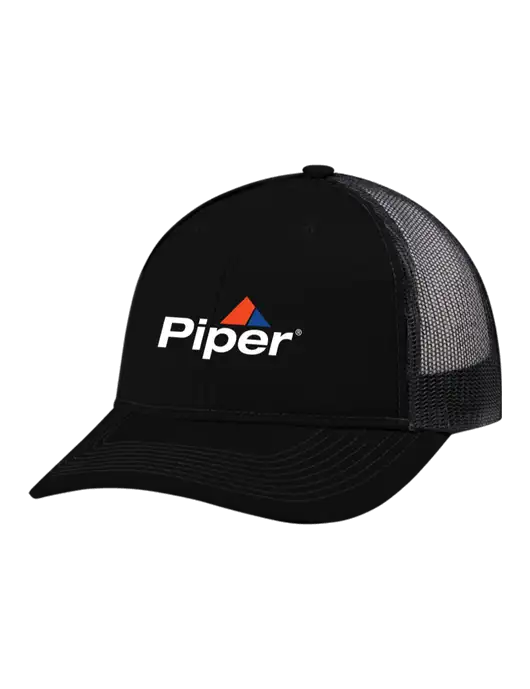 Snapback Ponytail Trucker Cap Black w/Black Mesh w/Piper Logo