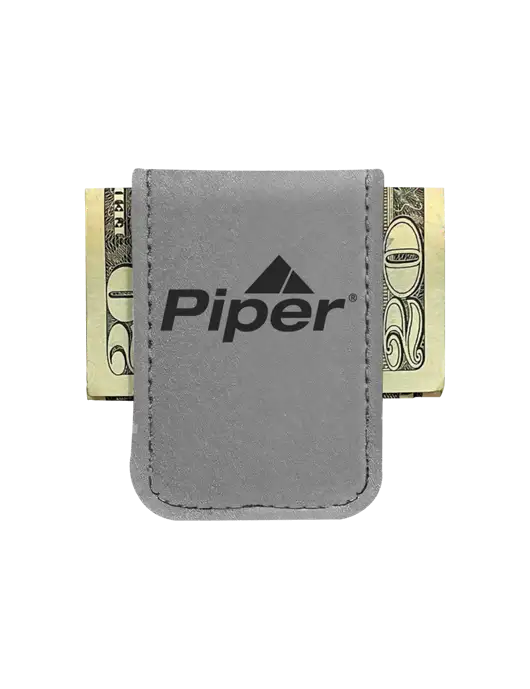 Gray Leatherette Money Clip w/Piper Logo