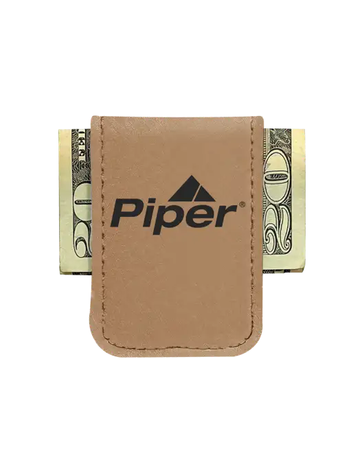 Tan Leatherette Money Clip w/Piper Logo