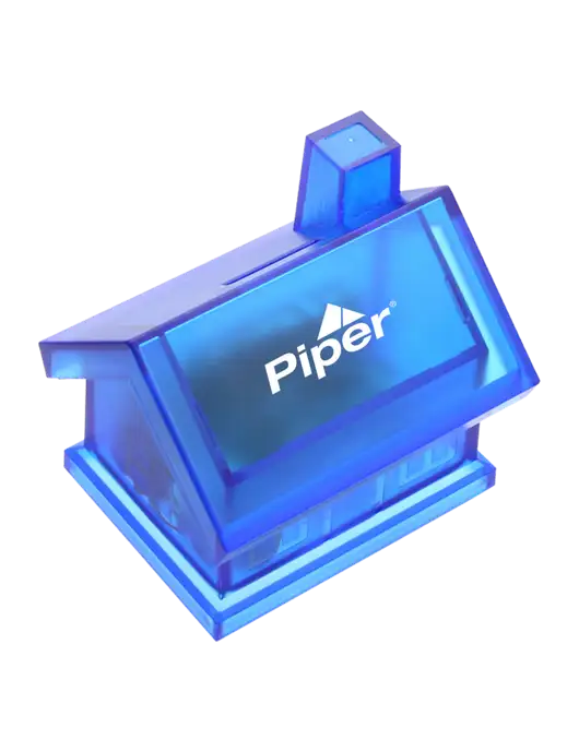 Translucent Blue Happy Home Coin Bank w/Piper Logo