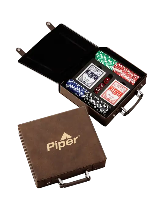 Rustic Leatherette 100 Chip Poker Set w/Piper Logo