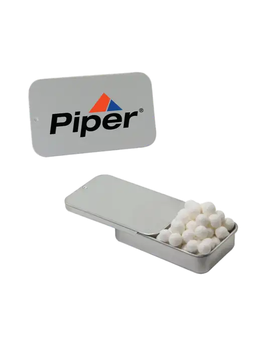 Signature Peppermints In Silver Slider Tin w/Piper Logo