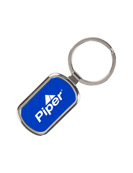 Sapphire Laserable Rectangle Keychain w/Piper Logo