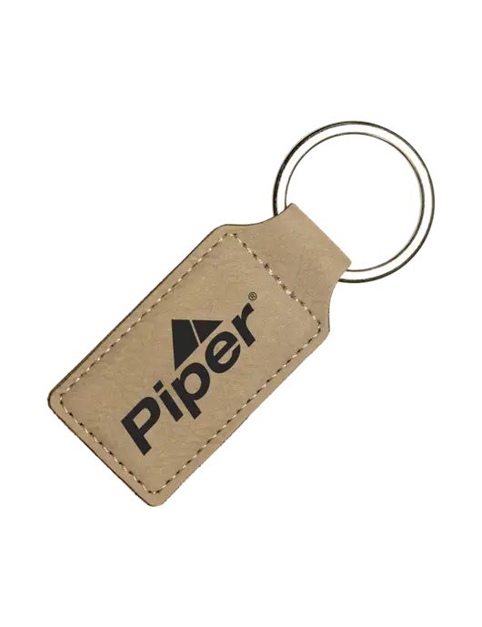 Tan Laserable Leatherette Rectangle Keychain w/Piper Logo