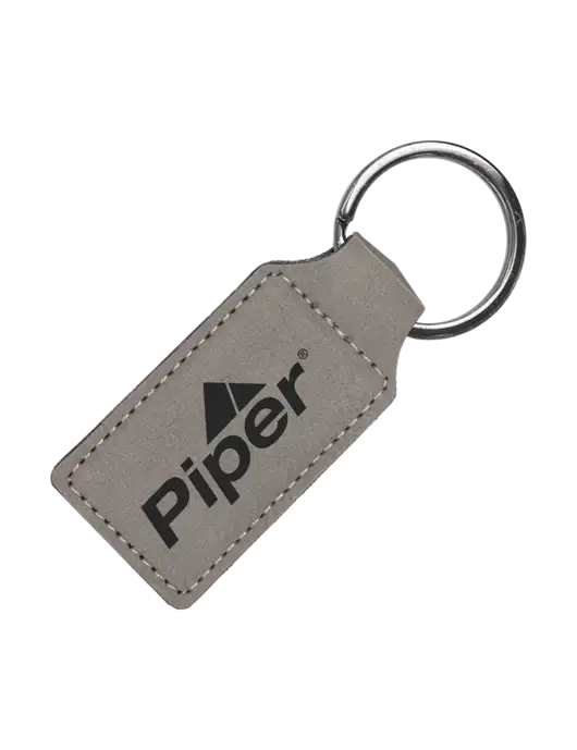 Grey Laserable Leatherette Rectangle Keychain w/Piper Logo