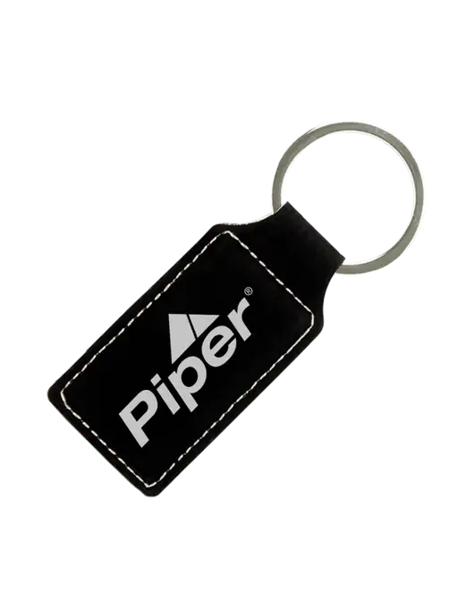 Black Laserable Leatherette Rectangle Keychain w/Piper Logo