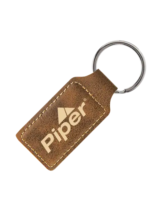 Rustic Laserable Leatherette Rectangle Keychain w/Piper Logo
