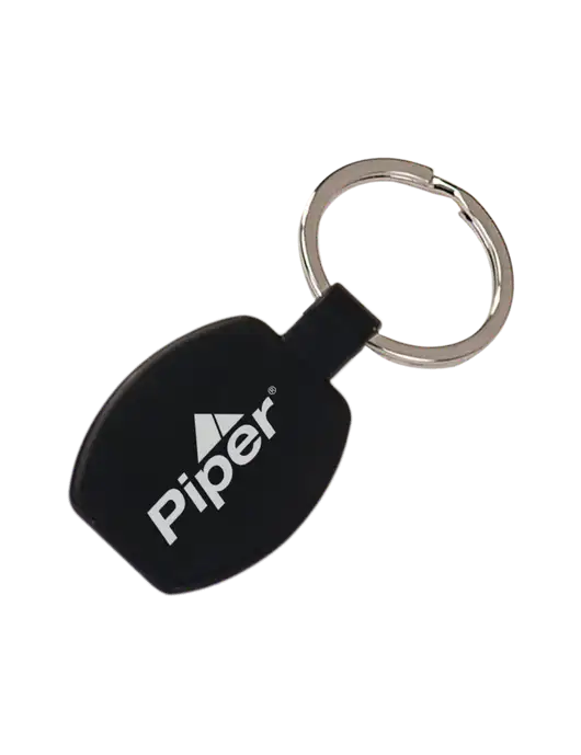 Black Laserable Rounded Rectangle Keychain w/Piper Logo