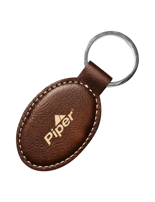 Rustic Leatherette Oval Keychain w/Piper Logo