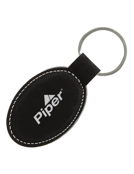 Black Leatherette Oval Keychain w/Piper Logo