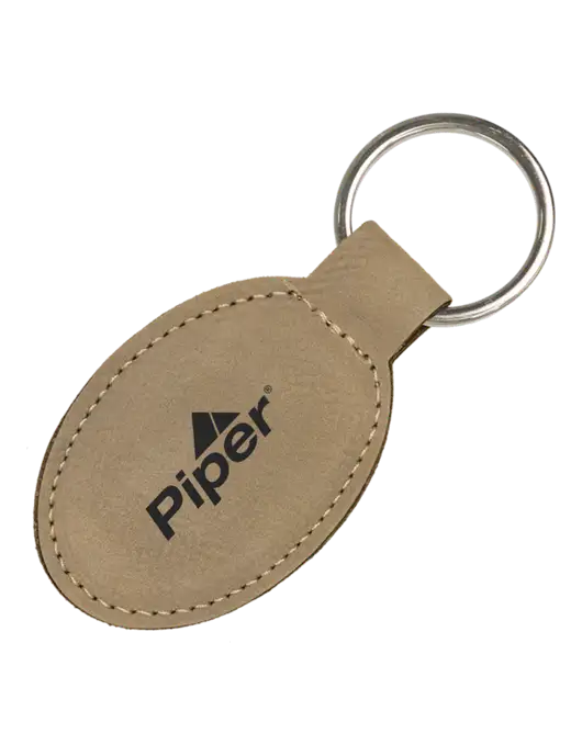 Tan Leatherette Oval Keychain w/Piper Logo