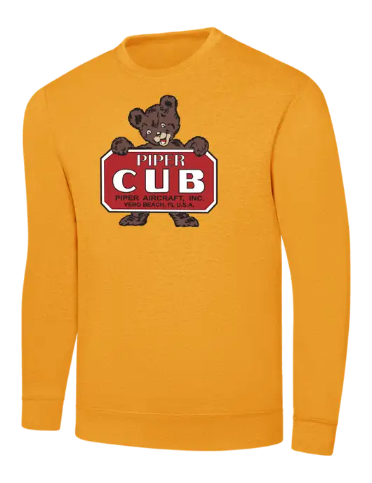 Gold 7.8 oz Ring Spun Crew Sweatshirt
 w/Piper Cub Logo