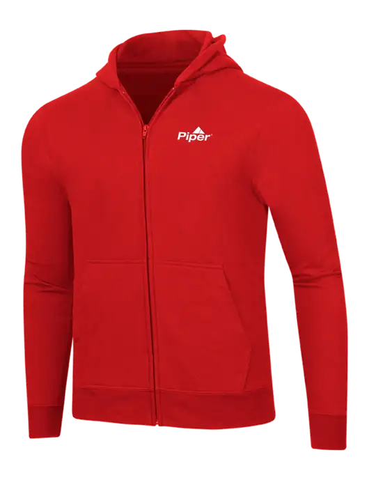 Bright Red 8.5 oz Ring Spun Zip Hooded Sweatshirt w/Piper Logo