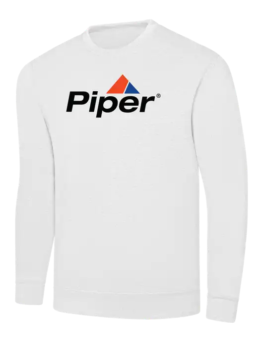 White 7.8 oz Ring Spun Crew Sweatshirt w/Piper Logo