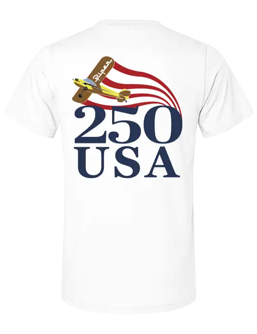 BELLA+CANVAS White Blend CVC Short Sleeve Tee w/250 USA Design Logo, Piper Team Logo, American Flag Logo