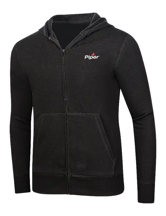 Full-Zip Black Heavyweight Hooded Sweatshirt w/Piper Logo