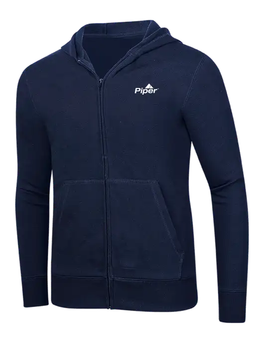 Full-Zip Navy Heavyweight Hooded Sweatshirt w/Piper Logo