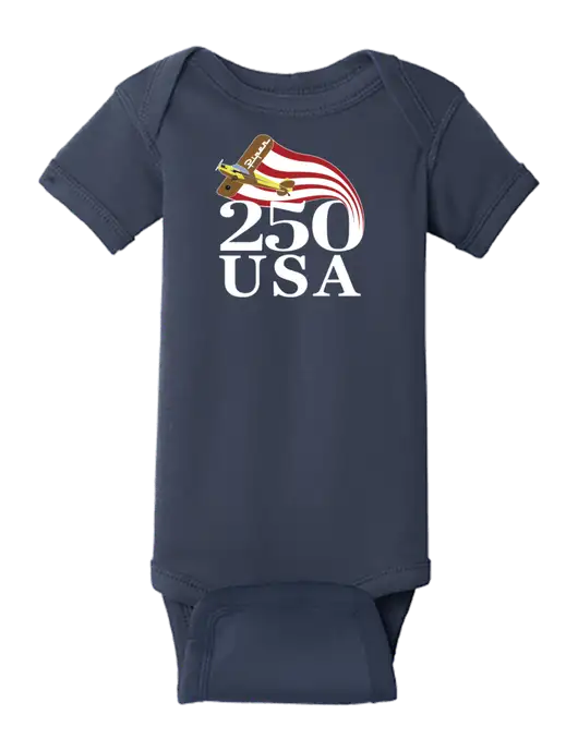 Rabbit Skins Navy Infant Short Sleeve Baby Rib Bodysuit w/250 USA Design Logo, Piper Team Logo