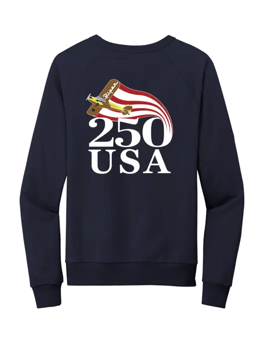 Allmade Dark Navy Organic French Terry Crewneck Sweatshirt w/250 USA Design Logo, Piper Team Logo, American Flag Logo