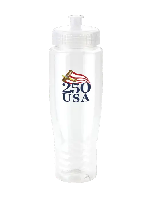 Roam Clear 28 oz Eco-Polyclear Bottle with Push Pull Lid w/250 USA Design Logo, Piper Team Logo