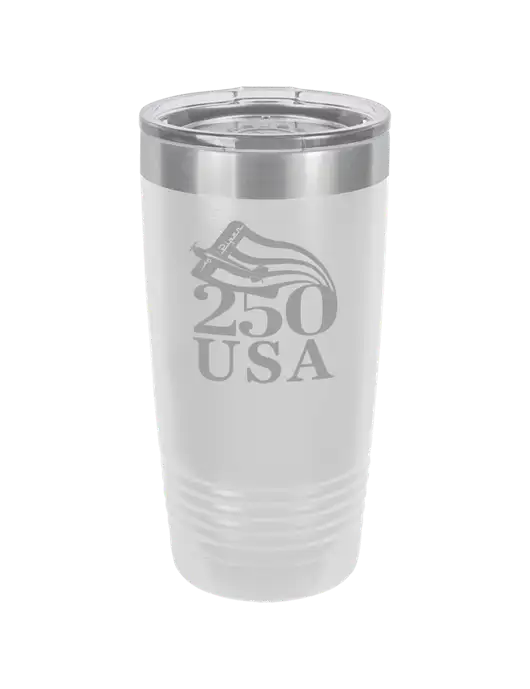 Polar Camel 20 oz Powder Coated White Vacuum Insulated Tumbler  w/250 USA Design Logo, Piper Team Logo
