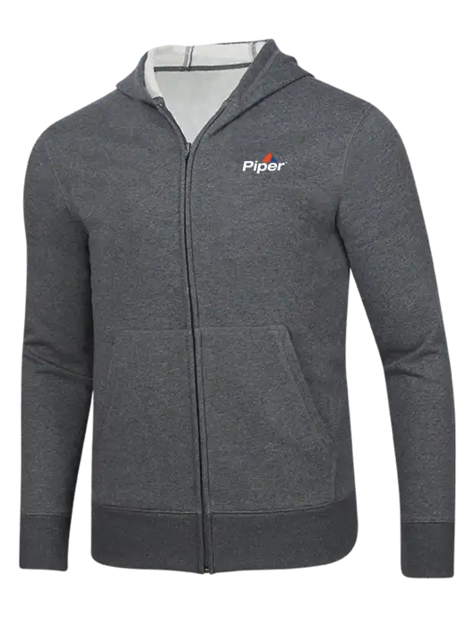 Full-Zip Dark Grey Heather Heavyweight Hooded Sweatshirt w/Piper Logo