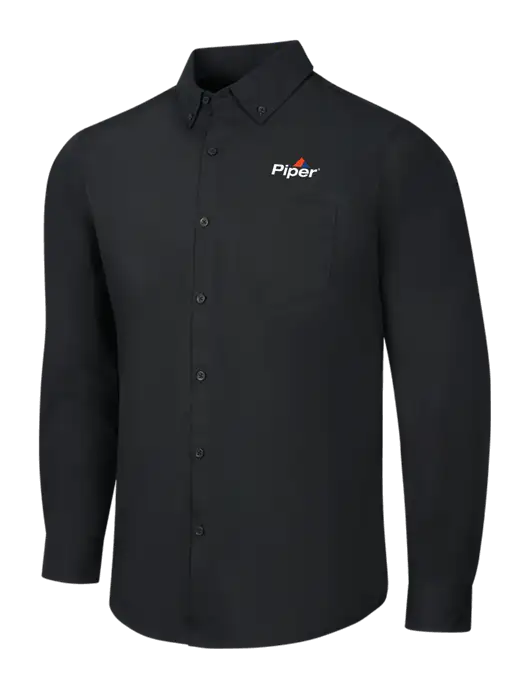 Black Long Sleeve Carefree Poplin Shirt w/Piper Logo