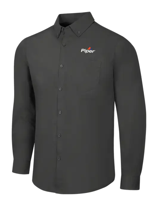 Dark Grey Long Sleeve Carefree Poplin Shirt w/Piper Logo