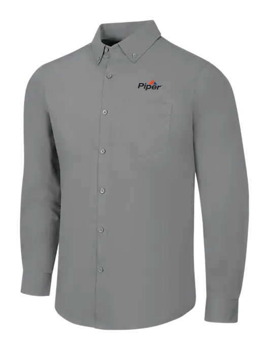Medium Grey Long Sleeve Carefree Poplin Shirt w/Piper Logo