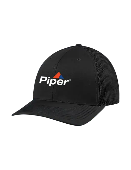 Richardson Adjustable Snapback Original 112 Trucker Cap Black w/Black Mesh w/Piper Logo
