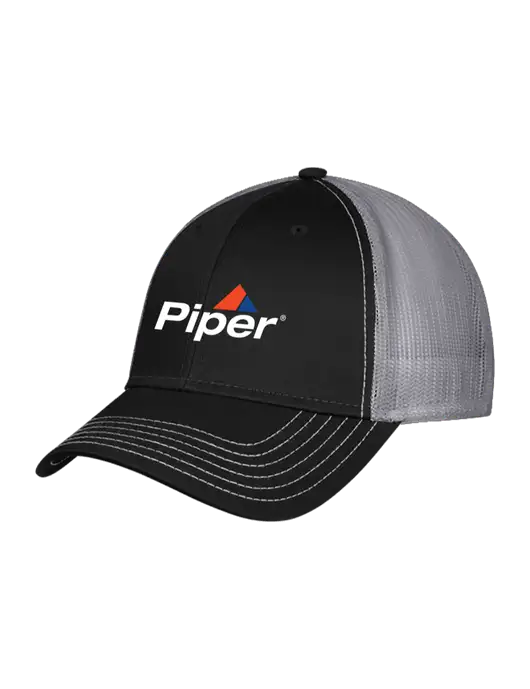 Black & Grey Mesh Trucker Cap Snap Back w/Piper Logo